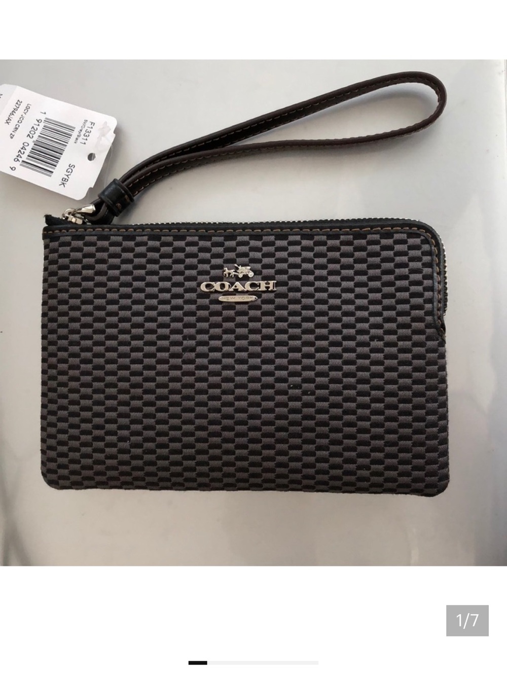 NWT Authentic Coach Black Woven Zip Wristlet with Strap